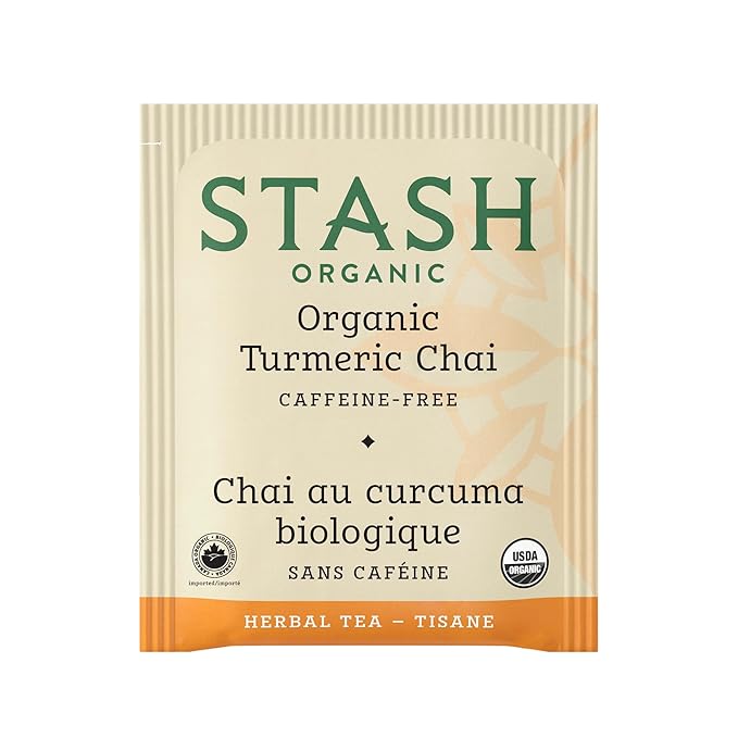Stash Tea Organic Turmeric Chai Caffeine-Free Non-GMO Project Verified Serve Hot or Iced 96 Tea Bags 16 count (6 pack)