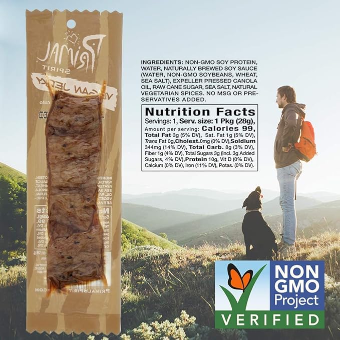 Primal Spirit Vegan Jerky – “Classic Flavor” – Hickory Smoked 10 g. Plant Based Protein per oz. Certified Non-GMO No Preservatives Sports Friendly Packaging (18 Pack 1 oz. ea.)