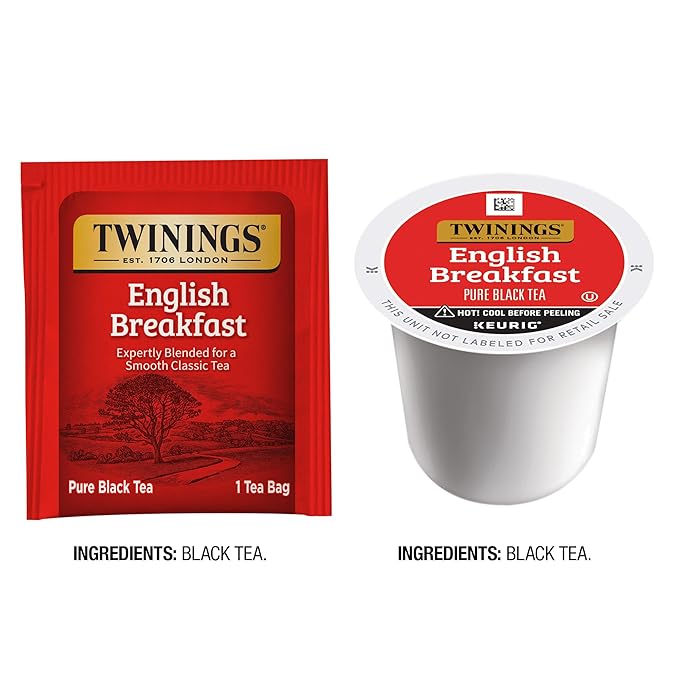Twinings English Breakfast Tea K-Cup Pods 24 Count (Pack of 1) + English Breakfast Tea Bags 100 Count (Pack of 1)