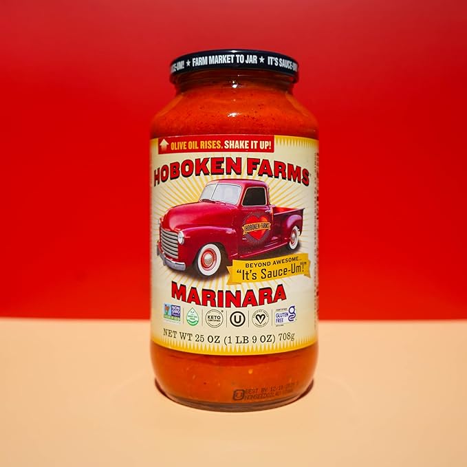 Hoboken Farms Marinara Sauce – No Sugar Added Low Sodium Non-GMO Preservative-Free Low Carb Keto – Better For You Pasta Sauce! (25 Fl Oz Pack of 2)