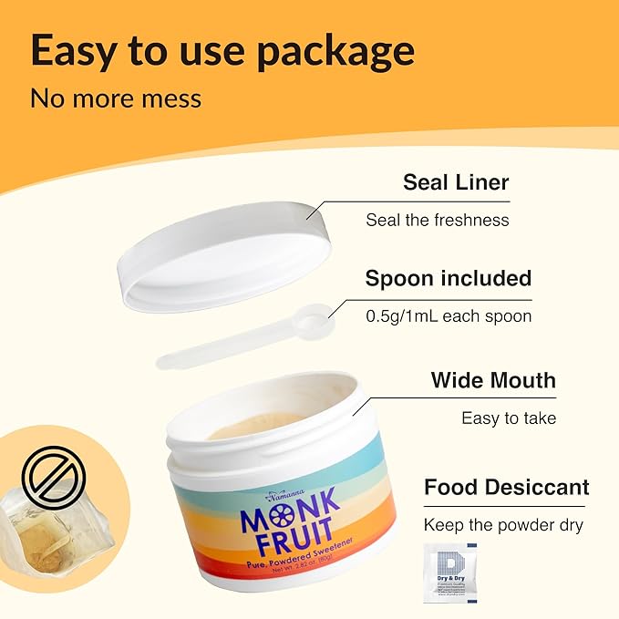 NAMANNA Pure Monk Fruit Sweetener - Zero Calorie Zero Carb Paleo and keto Safe - (7% Mogroside V 200g 1110 Servings) - 5 Pack