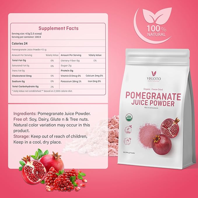 Organic Pomegranate Juice Powder Pure Pomegranate -Fruit Freeze Dried Powder Natural Vitamin C Vegan Sweetener Superfoods for Smoothies Yogurt &amp Shake Gluten Free Non GMO 1 lb