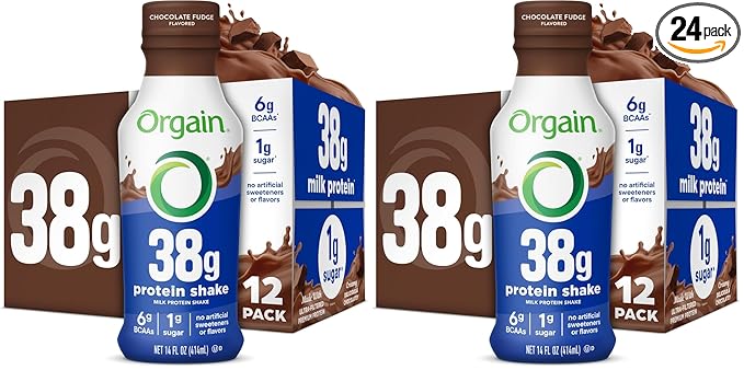 Orgain 38g High Protein Shake Dairy Isolate Protein Milk Chocolate Fudge 6g BCAAs 1g Sugar Per Serving Meal Replacement Ready to Drink Keto Friendly Gluten-Free 14 Fl Oz (Pack of 24)
