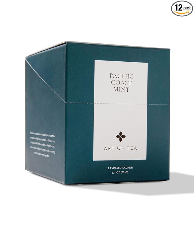 Art of Tea | Pacific Coast Mint (Naturally Caffeine Free) | 12 Pyramid Peppermint Tea Bags Sachet