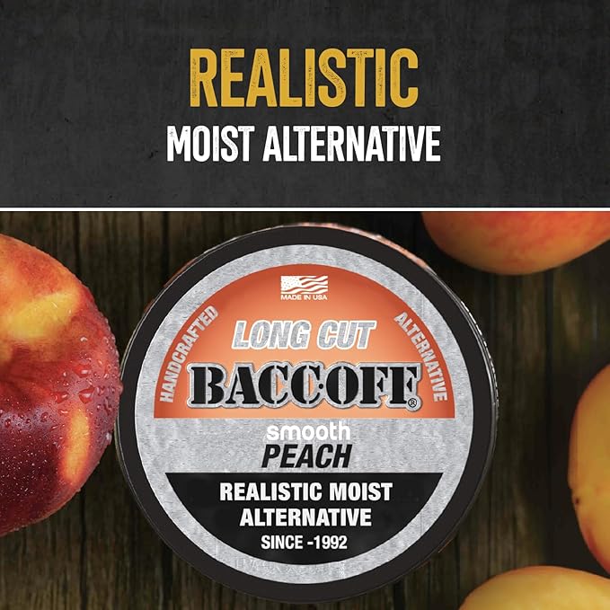 5 Cans BaccOff Smooth Peach Long Cut Sweet Tea Base with Tart Peach Undertones Realistic Moist Alternative