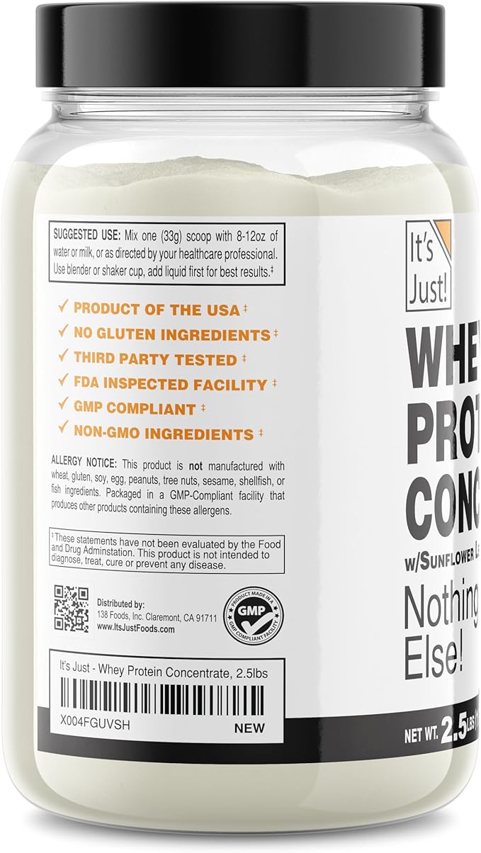 It's Just! - 100% Whey Protein Concentrate Made in USA Premium WPC-80 No Added Flavors or Artificial Sweeteners (2.5 Pound Unflavored)