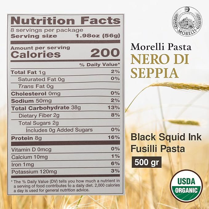 Morelli Squid Ink Pasta Linguine- Organic Italian Pasta - Black Pasta Noodles - Durum Wheat Semolina &amp Squid Ink Pasta Fusilli (Rotini) - Organic Italian Pasta - Black Pasta Noodles