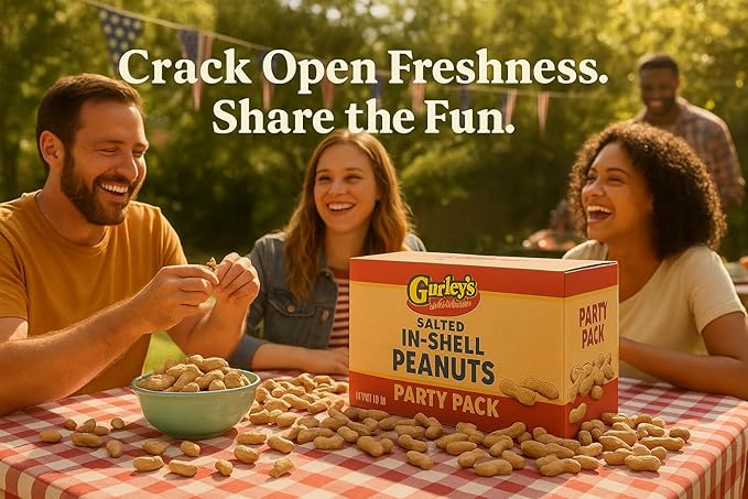 Gurley's Premium Peanuts In-Shell Fire Roasted &amp Salted In Shell Peanut Bulk Party Pack 10 lb Box – Dry Roasted Peanuts Salty Snack for Events &amp Gatherings