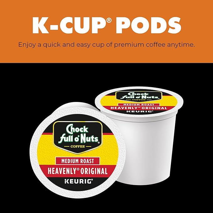 Chock Full o' Nuts Heavenly Original Keurig K-Cup Pods for Keurig Brewers – Premium Arabica Medium Roast – Single Serve – 1 Pack of 32 K-Cup Pods