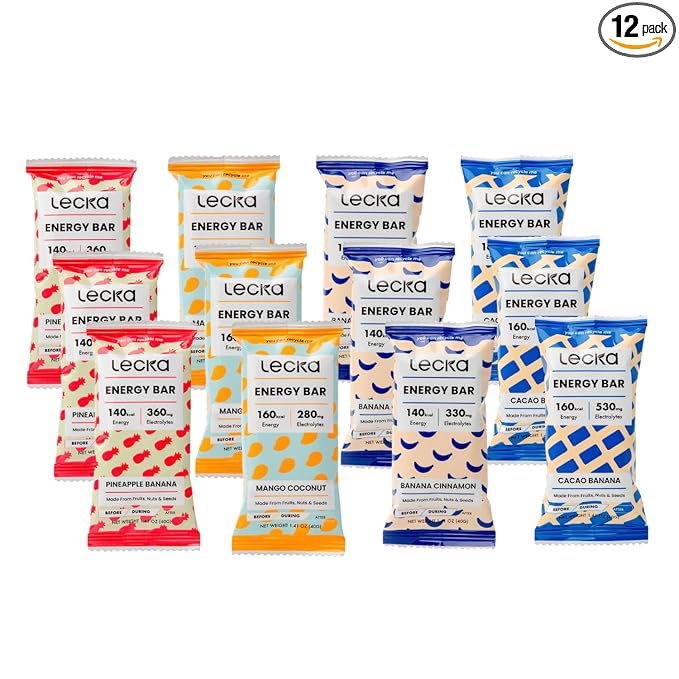 Lecka Energy Bar 12 Bars | Natural Energy from Tropical Fruits Vegan Gluten Free (12 Bars Variety Pack)