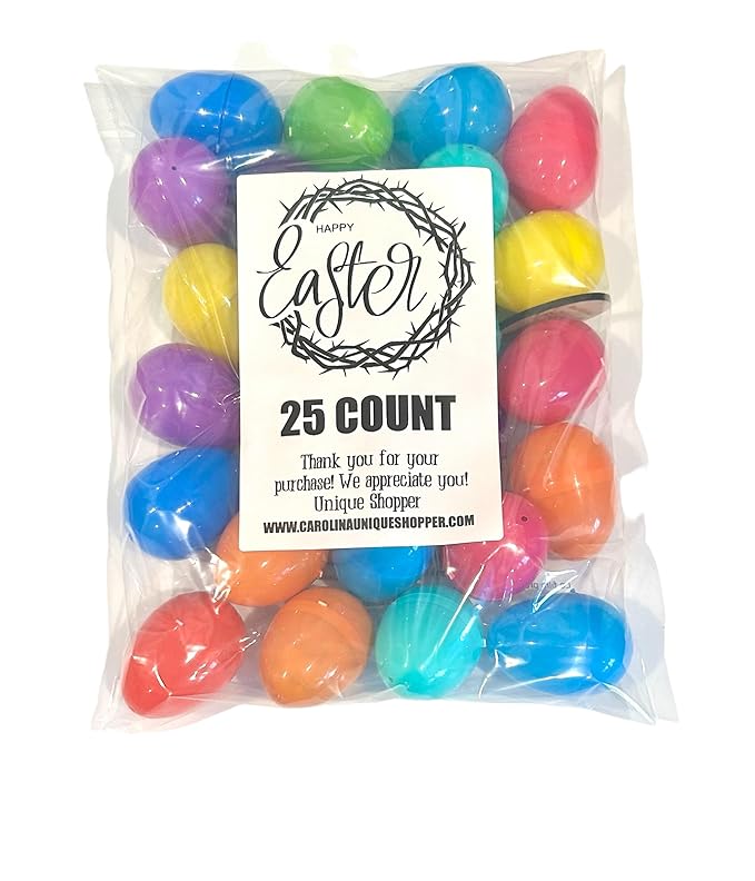 Candy Filled Plastic Easter Eggs Multicolor Hinged Eggs with Premium Chocolate Candy Easter Egg Hunt Party Supplies (25 Ct)