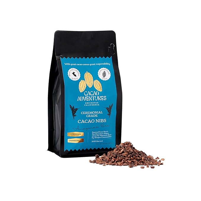 Cacao Adventures Raw Cacao Nibs Unsweetened Made from Whole Cacao Beans 10 oz – Wild Strains Lab-Tested Low Heavy Metals | High Amazon Basin - Peru | Keto Vegan Gluten-Free Superfood | Crunchy Sn