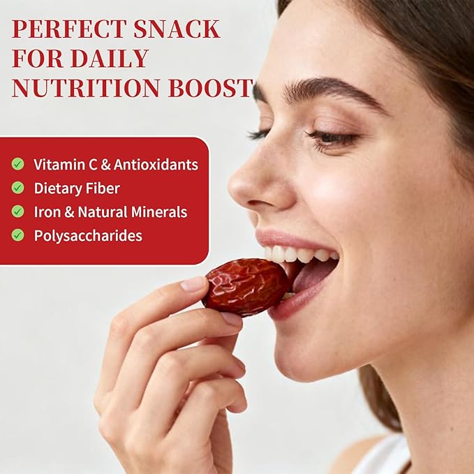 Wanhua Hall Red Dates Jujube Chinese Sun-dried Jujube 17.64 oz/500g (Hong Zao) Plump Jujube Red Dates Sweet and Chewy Dried Fruit Natural Snacks No Sugar Added 红枣 大枣
