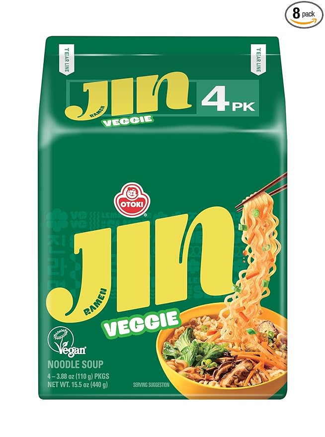OTOKI Jin Ramen Veggie Korean Vegan Instant Ramen Plant-Based Vegetable Broth Savory &amp Umami Flavor Ready in 4 Minutes 4.23 oz (Pack of 8)