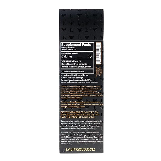 Lajit Himalayan Pure Shilajit Resin Organic Honey Sticks | Fulvic Acid Trace Minerals For Men &amp Women | 100 Single-Serve Sticks | Energy Booster Immune Support &amp Stamina