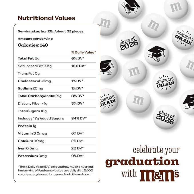 M&ampM’S WORLD Class of 2026 Milk Chocolate Candies 2 Pounds of White Bulk Candy Printed With Grad-Themed Images Resealable Bag for Graduation Parties Grad Gifts DIY Favors &amp More