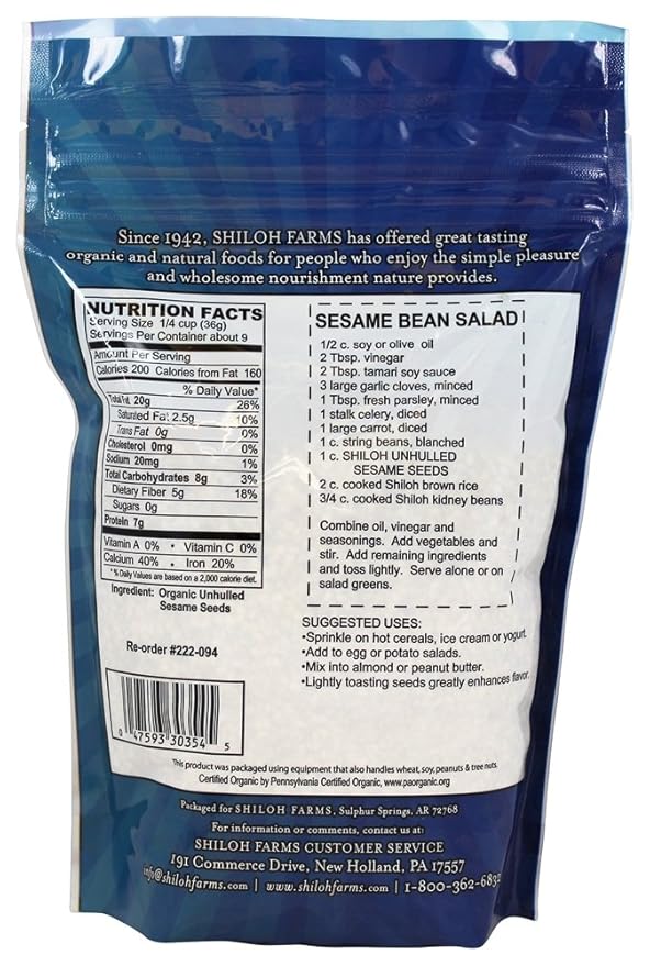 Shiloh Farms Organic Unhulled Sesame Seeds - Bulk Pack of 6 x 12 Oz Naturally Crunchy and Nutty Certified Organic Perfect for Gourmet Dishes