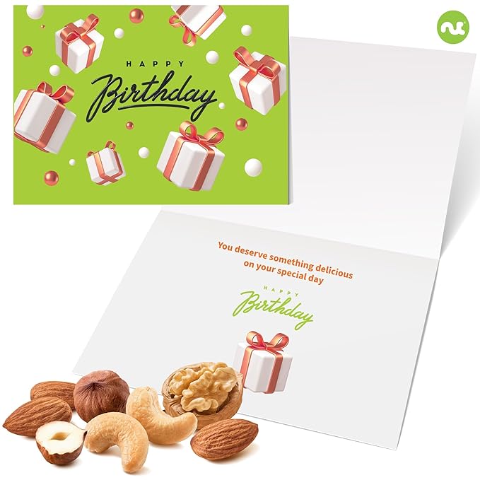 NUT CRAVINGS Gourmet Collection - Happy Birthday Treats Nuts &amp Dried Fruits Tower Gift Basket with Bday Ribbon (12 Assortments) Food Arrangement Healthy Snack Care Package Food Assortments