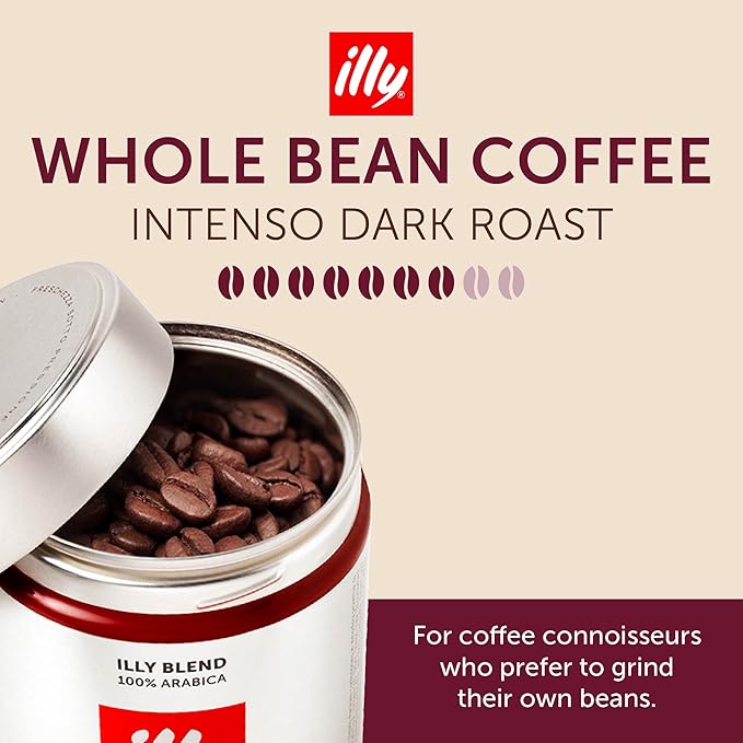 illy Whole Bean Coffee Intenso Bold Roast 100% Arabica Premium Italian Coffee Ideal for Espresso Drip Moka and French Press Brewing 8.8oz 6 Pack