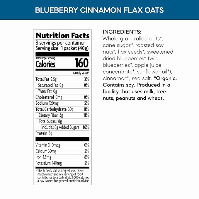 Nature's Path Organic Blueberry Cinnamon Flax Instant Oatmeal 11.3 oz (Pack of 6) Non-GMO