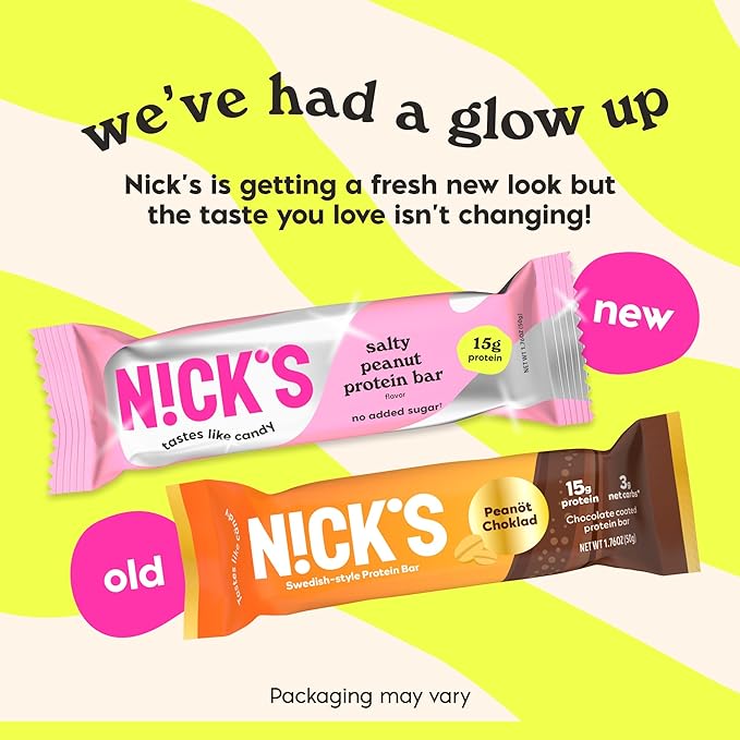 NICKS Protein Bars Variety Pack Protein-Packed Snack Low Calories Low Carb Keto Friendly Snacks No Added Sugar Salty Peanut Chocolate Caramel and Almond Chocolate (12 Pack)