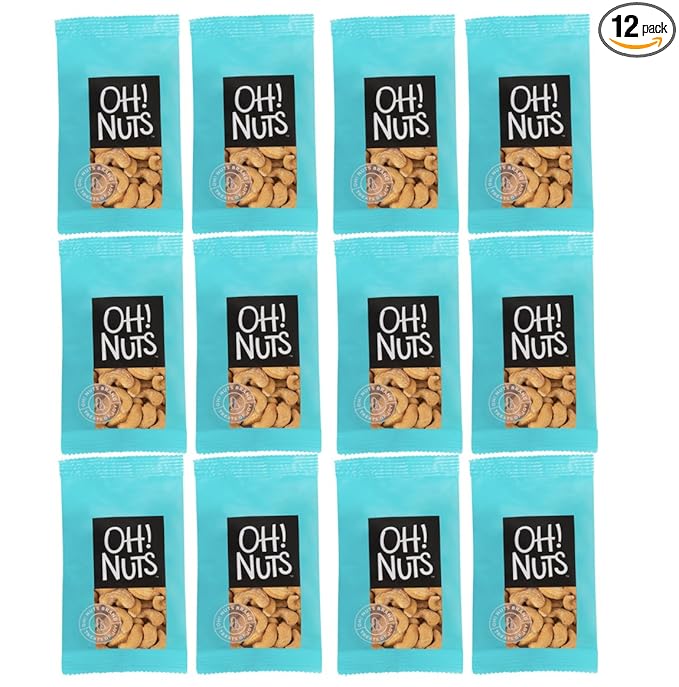 Oh! Nuts Cashews Roasted Salted Individual Nut Snacks for On-the-Go - 12 Convenient Nut Snacks for School - Bulk Nuts Variety - Individual Packs (1.5 oz Each)