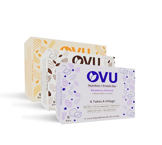 OVU Bar – Fertility Pregnancy &amp Postpartum Nutrition Support for Women Myo-Inositol Folic Acid Maca High Protein High Fiber Cocoa Coconut 9 Bars