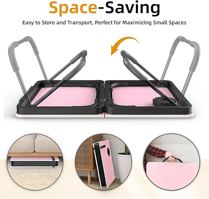 BUYIFY Foldable Laptop Bed Desk for Couch Sofa - Large Lap Desk Tray Table with Cup Holder and Tablet Slot - Portable Notebook Stand for Eating Writing Studying and WFH (Pink)