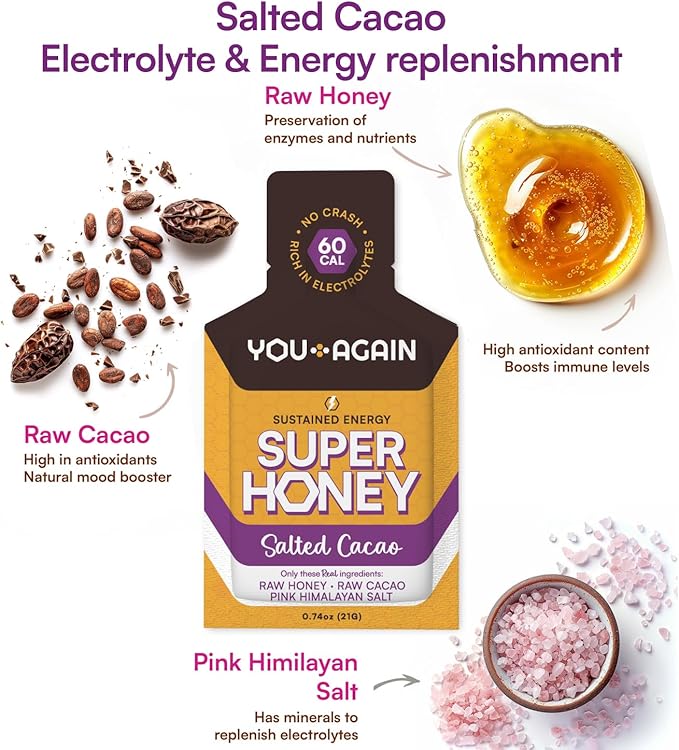 You Again Super Honey Chocolate Packets | Workout Clean Energy Gel Packs | Cycling Endurance Running Gel or Energy Snack | Paleo &amp Carnivore Snack | Gluten-Free | Made in USA | 24-Pack