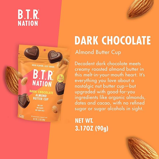 B.T.R. Nation - Dark Chocolate Almond Butter Cups - Superfood Candy Date Sweetened 0g Refined Sugar Vegan Dairy Soy Free - 3 Pack
