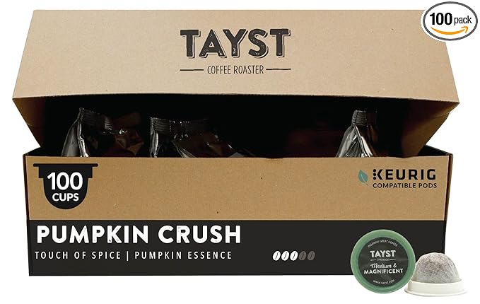 Tayst Coffee Pods Pumpkin Crush Medium Roast K Cups Compatible with Keurig Coffee Maker Sustainable Single Serve Pack of 100