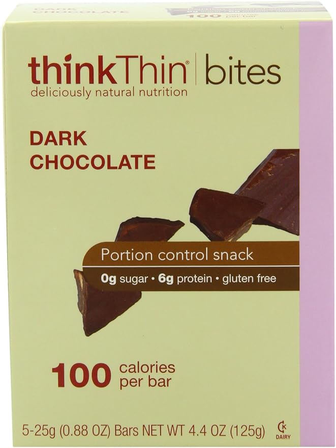 thinkThin BITES 100 Calorie Dark Chocolate Gluten Free 5-Count (0.88-Ounce) Bars (Pack of 6)