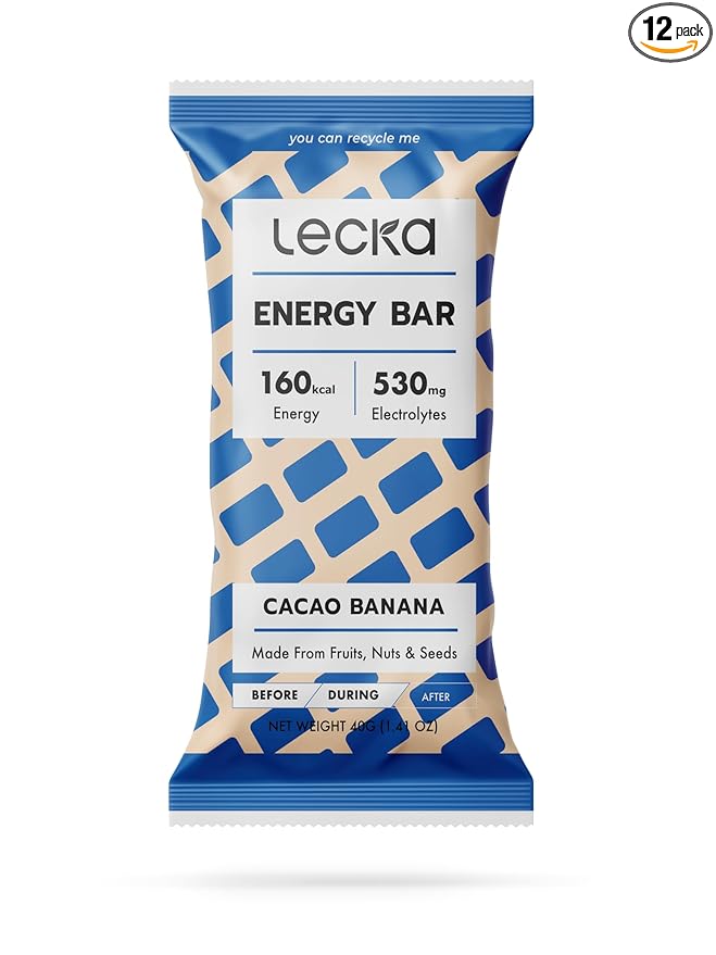 Lecka Energy Bar 12 Bars | Natural Energy from Tropical Fruits Vegan Gluten Free (12 Bars Cacao Banana)
