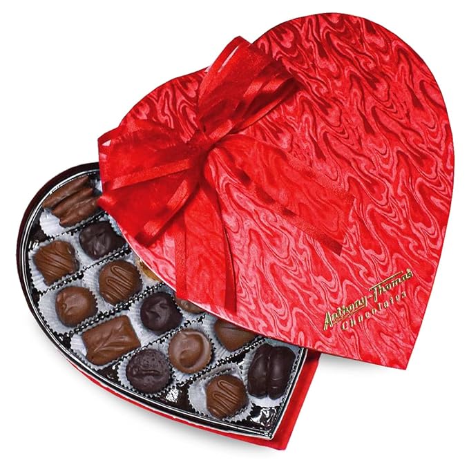 Anthony Thomas Heart Shaped Box Mother's Day Chocolates Milk and Dark Chocolate Soft Centers Nuts Toffee and Caramels Gift Box 32 Pieces (14 oz Milk and Dark)