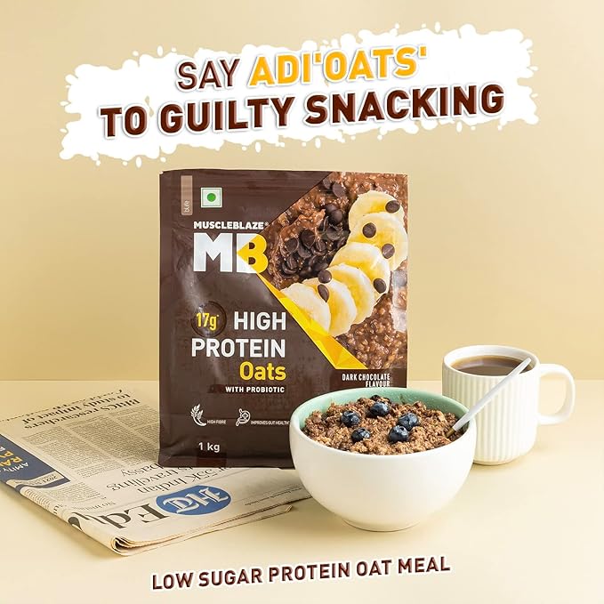 Roti High Protein Oats with Added Probiotics 17 g Protein Rolled Oats Breakfast Cereals Gluten Free Trans Fat Free for Weight Management Dark Chocolate 1 kg