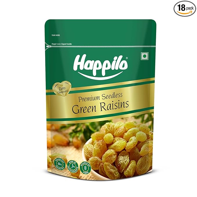 Happilo Premium Seedless Green Raisins 500G Value Pack Kishmish Nutritious Rich In Iron &amp Vitamin B 500 G (Pack Of 1) Raisins
