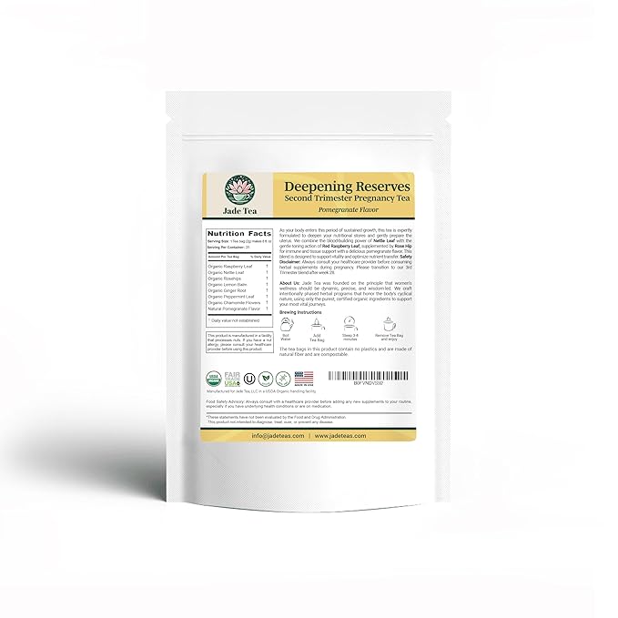 Jade Tea - Organic Second Trimester Pregnancy Tea | Uterine Toning Prep &amp Sustained Prenatal Mineral Support | Caffeine-Free Fair Trade Sustainable Made In USA (Pomegranate)