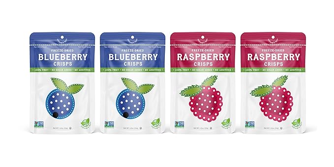 Nature’s Turn Freeze-Dried Fruit Snacks Blueberry and Raspberry Crisps Pack of 4 (1.2 oz Each)
