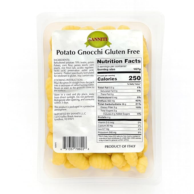 Sanniti Italian Gluten Free Potato Gnocchi 17.5 oz (500 g) (Pack of 4)