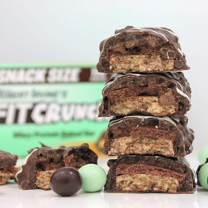 FITCRUNCH Snack Size Protein Bars 6-Layer Baked Bar 3g of Sugar Gluten Free &amp Soft Cake Core (9 Bars Mint Chocolate Chip)