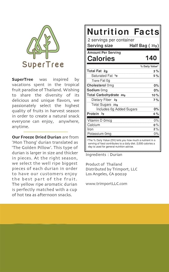 Premium Whole Freeze Dried Tropical Fruits 100% fruits natural 70g (2.5 oz) nothing else added. (1-pack Durian)