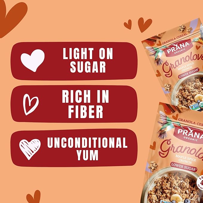 Prana Granolove - Maple Spice Organic Granola Cereal | Rich in Fiber &amp Protein Vegan Non-GMO Kosher and Low-Sugar - 12 oz Bags - 4 Pack