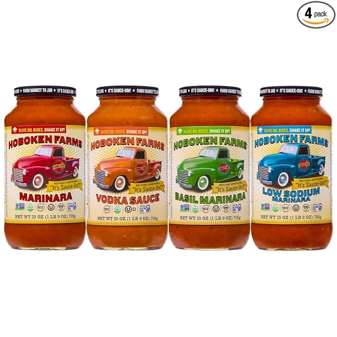 Hoboken Farms Sampler - No Sugar Added Low Sodium Non-GMO Preservative-Free Low Carb Keto – Better For You Pasta Sauce! (25 Fl Oz Pack of 4)