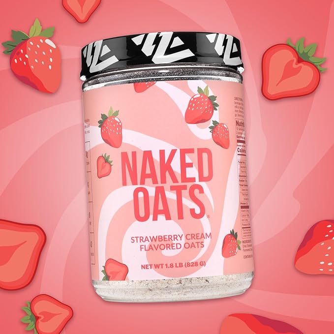 Naked Oats - Strawberry Cream Overnight Oats 20g Grass-Fed Protein Gluten-Free Oatmeal Instant Breakfast or Shake High Protein Oatmeal High Fiber Breakfast Shake Non GMO No Soy - 12 Servings