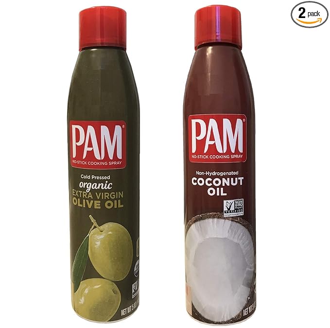 Pam Cold Pressed Organic Extra Virgin Olive Oil and Pam Non-Hydrogenated Coconut Oil Non-Stick Cooking Spray Set