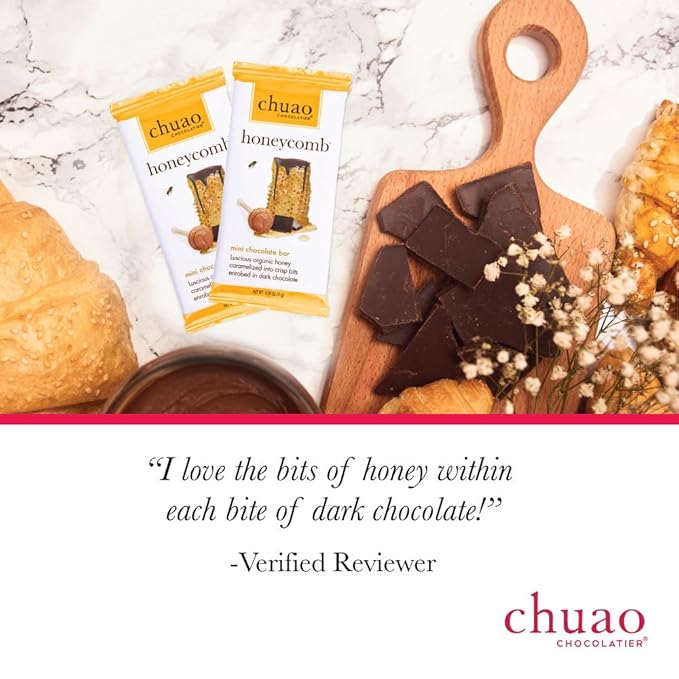 Chuao Chocolatier Honeycomb Dark Chocolate Mini Bars | Gourmet Honey No Preservatives | For Gift Baskets Gifts for Women Men Thank You Care Package | 24 Pack