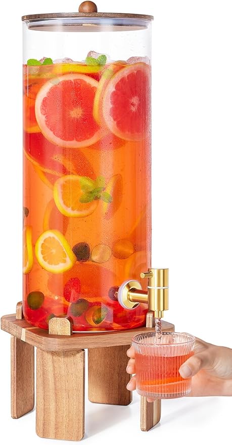 2 Gallon Large Drink Dispenser for PartiesGlass Beverage Dispenser with StandGlass Water Dispenser with Airtight ValveLemonade Dispenser for FridgeWater JuicePunchCocktailsIce Tea &amp Sun Te