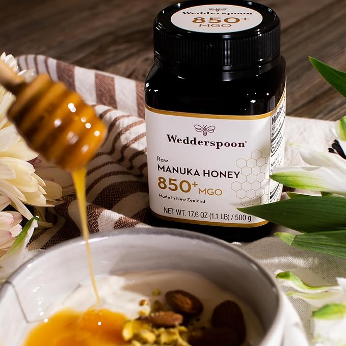 Wedderspoon Raw Manuka Honey 850+ MGO 17.6 Oz Unpasteurized New Zealand Honey Non-GMO BPA-Free Jar Superfood &amp Natural Wellness Support