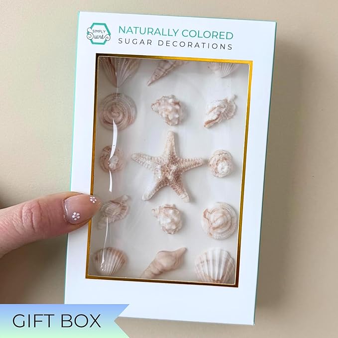 15 Dye Free Seashell Edible Cake Decorations Vegan Gluten-Free Edible Cake Toppers for Cupcakes Cookies &amp Desserts by Simply Sucré (15 Pieces (Gift Box) Blue)