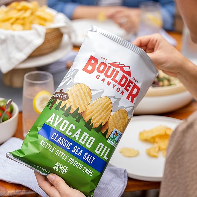 Boulder Canyon Classic Sea Salt Flavored Potato Chips Made With Avocado Oil Canyon Cut Gluten Free 5.25 Ounces (Pack Of 12)